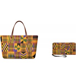 2 Pcs Hand bags Purses, Women Top Handle Bag Satchel Shoulder Bag, Large Tote Handbag with PU Wallet 0-african Style-yellow $...