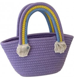 Cotton Handmade Women's Tote Handbags Hand-Woven Purse with Rainbow Handles Summer Beach Tote Bag Travel Bag Holiday Purple $...