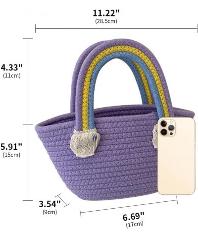 Cotton Handmade Women's Tote Handbags Hand-Woven Purse with Rainbow Handles Summer Beach Tote Bag Travel Bag Holiday Purple $...