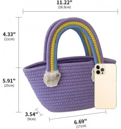 Cotton Handmade Women's Tote Handbags Hand-Woven Purse with Rainbow Handles Summer Beach Tote Bag Travel Bag Holiday Purple $...