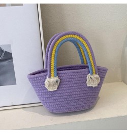 Cotton Handmade Women's Tote Handbags Hand-Woven Purse with Rainbow Handles Summer Beach Tote Bag Travel Bag Holiday Purple $...