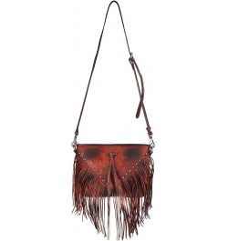 Women Handmade Dip Dye Leather Fringe Bohemian Tassel Studed Cross Body Bag Burgundy $30.30 Crossbody Bags