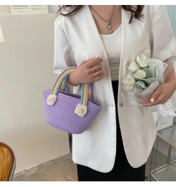 Cotton Handmade Women's Tote Handbags Hand-Woven Purse with Rainbow Handles Summer Beach Tote Bag Travel Bag Holiday Purple $...