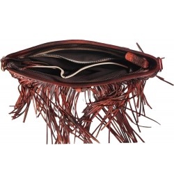 Women Handmade Dip Dye Leather Fringe Bohemian Tassel Studed Cross Body Bag Burgundy $30.30 Crossbody Bags