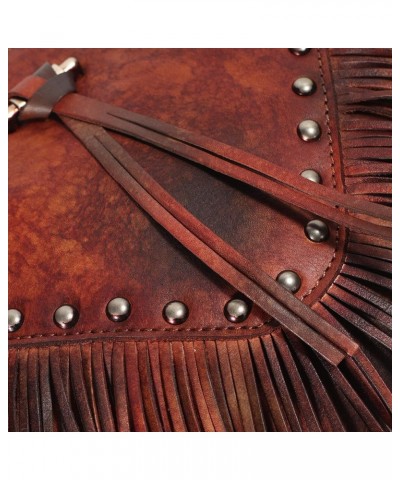 Women Handmade Dip Dye Leather Fringe Bohemian Tassel Studed Cross Body Bag Burgundy $30.30 Crossbody Bags