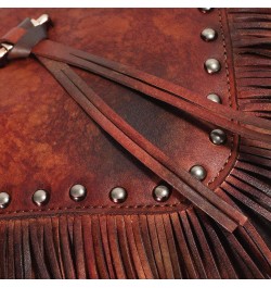 Women Handmade Dip Dye Leather Fringe Bohemian Tassel Studed Cross Body Bag Burgundy $30.30 Crossbody Bags