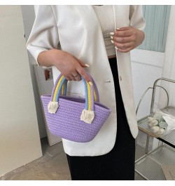 Cotton Handmade Women's Tote Handbags Hand-Woven Purse with Rainbow Handles Summer Beach Tote Bag Travel Bag Holiday Purple $...