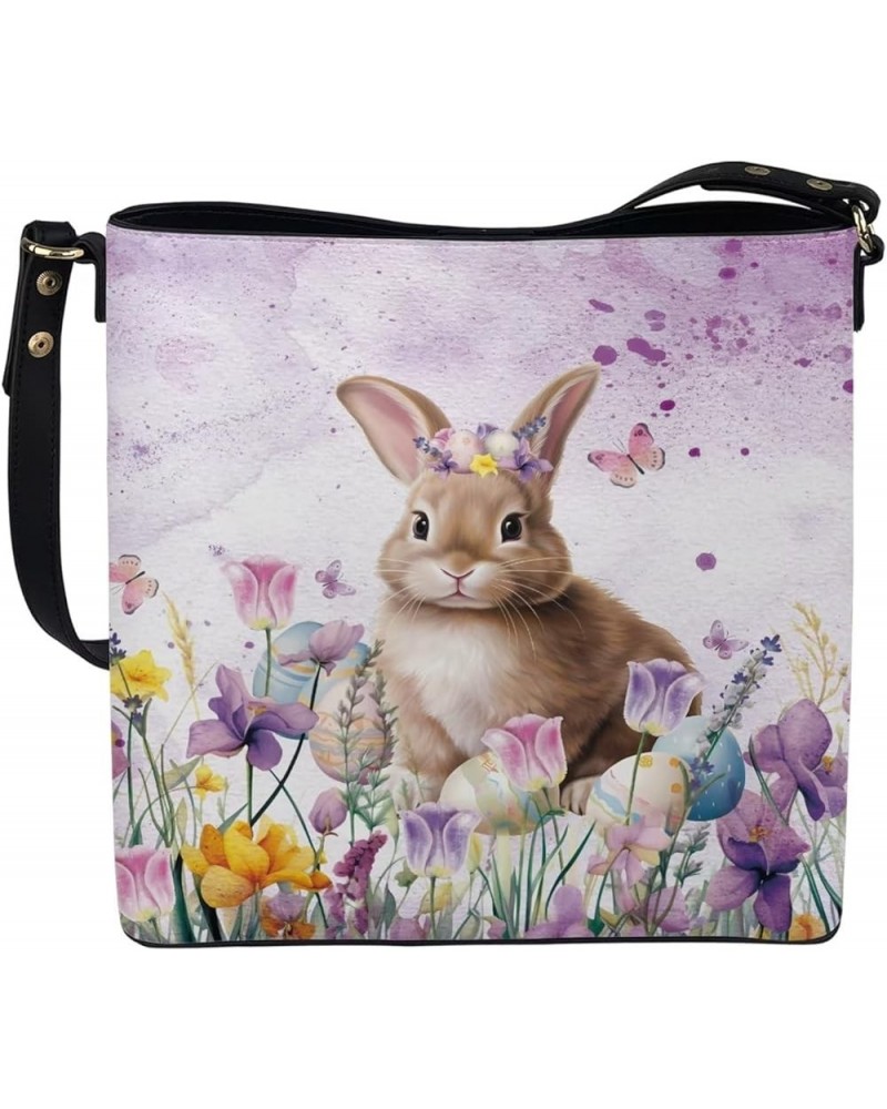 PU Leather Tote Bag Travel Hobo Handbag for Women Leather Crossbody Purse Shoulder Bag with Adjustable Strap Rabbit Purple Fl...