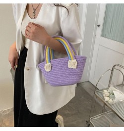 Cotton Handmade Women's Tote Handbags Hand-Woven Purse with Rainbow Handles Summer Beach Tote Bag Travel Bag Holiday Purple $...