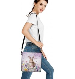 PU Leather Tote Bag Travel Hobo Handbag for Women Leather Crossbody Purse Shoulder Bag with Adjustable Strap Rabbit Purple Fl...