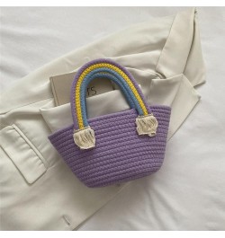 Cotton Handmade Women's Tote Handbags Hand-Woven Purse with Rainbow Handles Summer Beach Tote Bag Travel Bag Holiday Purple $...