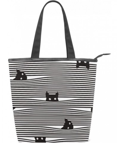 Tote Bag Colorful Christmas Peach Love Cat Black Stripes Canvas Zippered Tote Handbag for Women with 2 Interior Pockets $12.6...