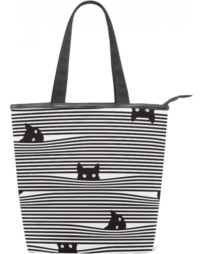 Tote Bag Colorful Christmas Peach Love Cat Black Stripes Canvas Zippered Tote Handbag for Women with 2 Interior Pockets $12.6...