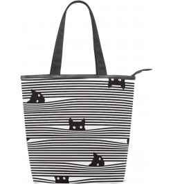 Tote Bag Colorful Christmas Peach Love Cat Black Stripes Canvas Zippered Tote Handbag for Women with 2 Interior Pockets $12.6...