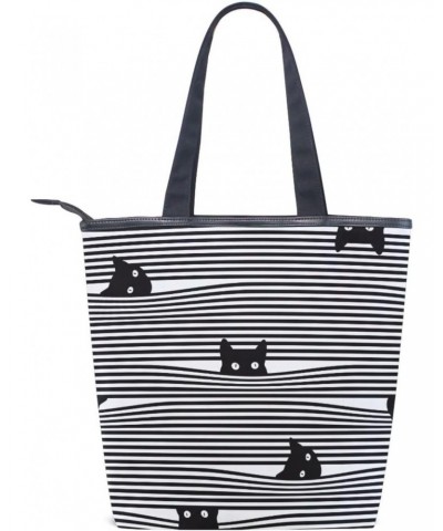 Tote Bag Colorful Christmas Peach Love Cat Black Stripes Canvas Zippered Tote Handbag for Women with 2 Interior Pockets $12.6...