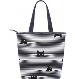 Tote Bag Colorful Christmas Peach Love Cat Black Stripes Canvas Zippered Tote Handbag for Women with 2 Interior Pockets $12.6...