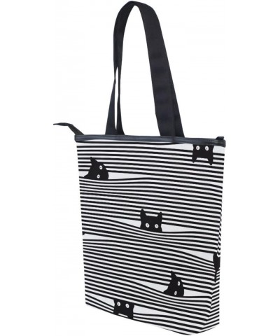 Tote Bag Colorful Christmas Peach Love Cat Black Stripes Canvas Zippered Tote Handbag for Women with 2 Interior Pockets $12.6...