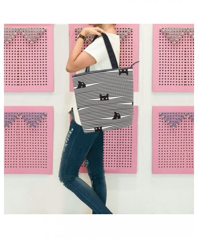 Tote Bag Colorful Christmas Peach Love Cat Black Stripes Canvas Zippered Tote Handbag for Women with 2 Interior Pockets $12.6...