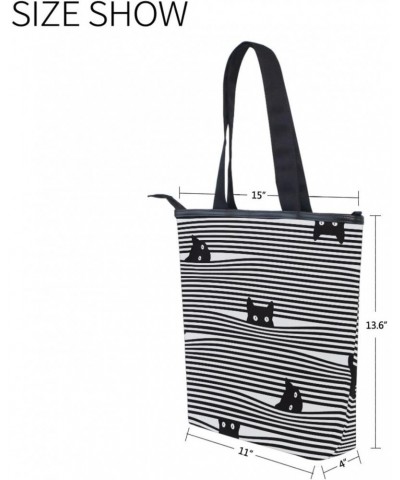 Tote Bag Colorful Christmas Peach Love Cat Black Stripes Canvas Zippered Tote Handbag for Women with 2 Interior Pockets $12.6...