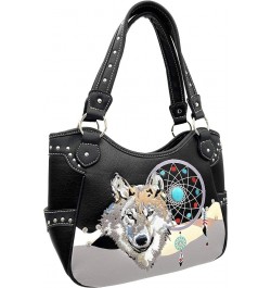 Wolf Embroidery Dream Catcher Feather Tribal Conceal Carry Tote Handbag Purse Black Purse Wallet Set $14.53 Totes