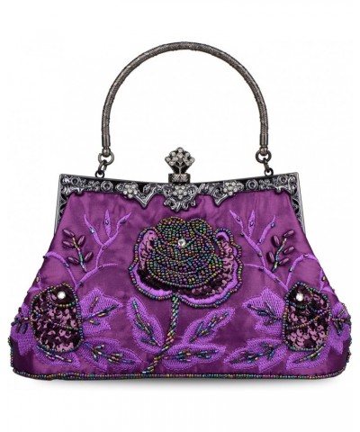 Women's Vintage Style Roses Beaded Sequined Evening Bag Wedding Party Clutch Purse (Purple) $22.38 Evening Bags