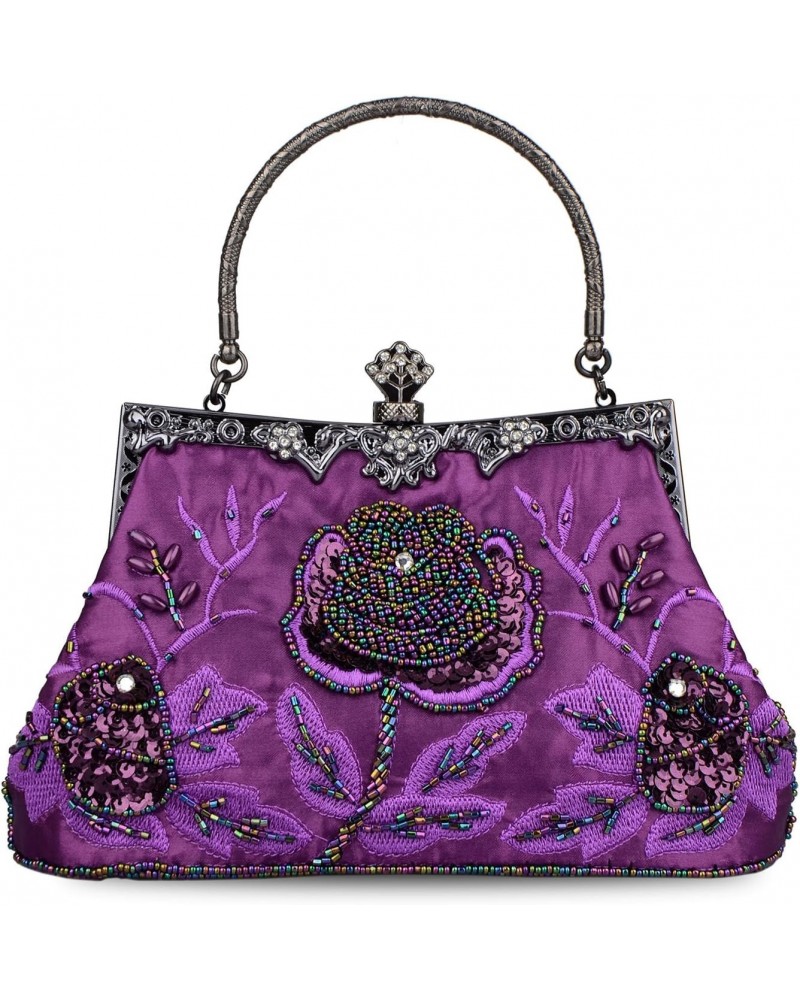 Women's Vintage Style Roses Beaded Sequined Evening Bag Wedding Party Clutch Purse (Purple) $22.38 Evening Bags