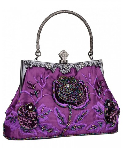 Women's Vintage Style Roses Beaded Sequined Evening Bag Wedding Party Clutch Purse (Purple) $22.38 Evening Bags