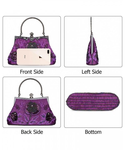 Women's Vintage Style Roses Beaded Sequined Evening Bag Wedding Party Clutch Purse (Purple) $22.38 Evening Bags