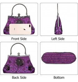 Women's Vintage Style Roses Beaded Sequined Evening Bag Wedding Party Clutch Purse (Purple) $22.38 Evening Bags