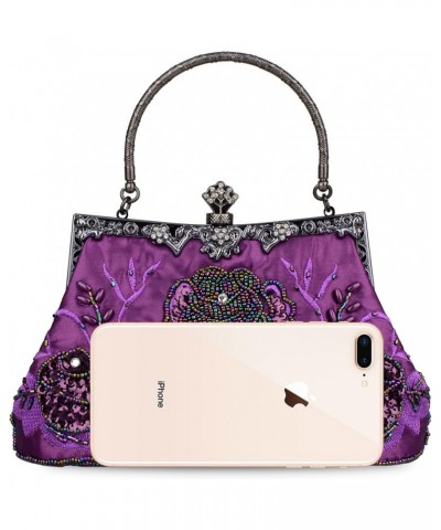 Women's Vintage Style Roses Beaded Sequined Evening Bag Wedding Party Clutch Purse (Purple) $22.38 Evening Bags