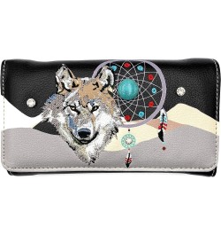 Wolf Embroidery Dream Catcher Feather Tribal Conceal Carry Tote Handbag Purse Black Purse Wallet Set $14.53 Totes