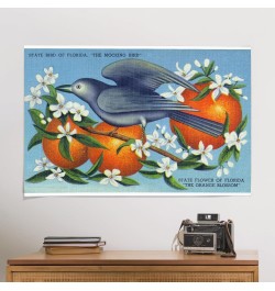 24x36 Inch Giclee Print, Florida, Mockingbird and Orange Blossoms State Bird and Flower $24.50 Totes