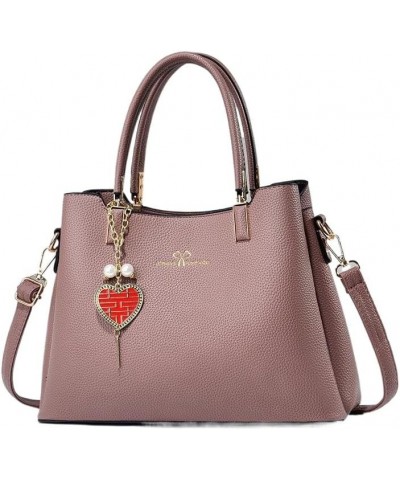 Women's Large-Capacity Pu Leather Shoulder Bag Top Handle Bags Totes Satchel Handbag For Ladies With Love Pendant Purple $20....