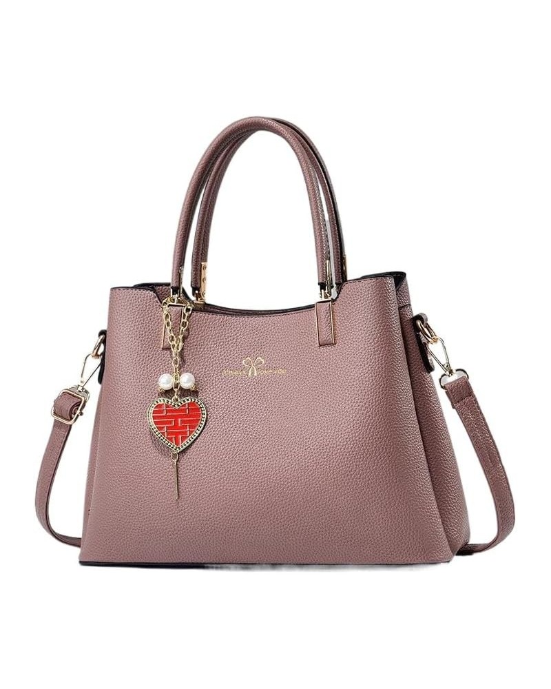 Women's Large-Capacity Pu Leather Shoulder Bag Top Handle Bags Totes Satchel Handbag For Ladies With Love Pendant Purple $20....