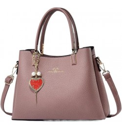 Women's Large-Capacity Pu Leather Shoulder Bag Top Handle Bags Totes Satchel Handbag For Ladies With Love Pendant Purple $20....