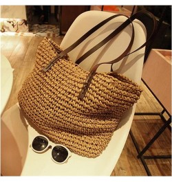 Ladies Handbag Beach Bag Rattan Woven Hand-Woven Straw Large-Capacity Handbag Leather Lady Shoulder Bag Bohemian (Color : Kha...