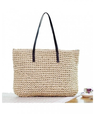 Ladies Handbag Beach Bag Rattan Woven Hand-Woven Straw Large-Capacity Handbag Leather Lady Shoulder Bag Bohemian (Color : Kha...