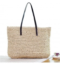 Ladies Handbag Beach Bag Rattan Woven Hand-Woven Straw Large-Capacity Handbag Leather Lady Shoulder Bag Bohemian (Color : Kha...