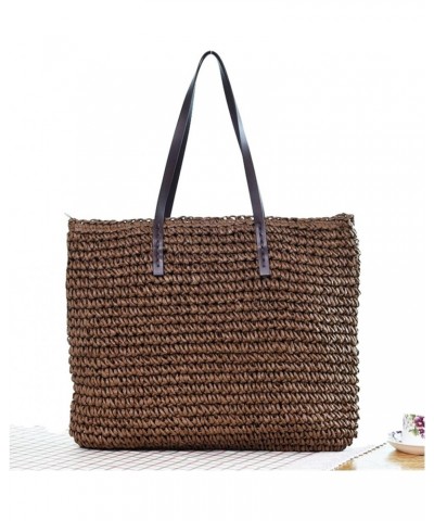 Ladies Handbag Beach Bag Rattan Woven Hand-Woven Straw Large-Capacity Handbag Leather Lady Shoulder Bag Bohemian (Color : Kha...