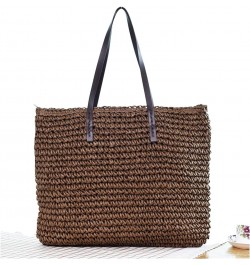 Ladies Handbag Beach Bag Rattan Woven Hand-Woven Straw Large-Capacity Handbag Leather Lady Shoulder Bag Bohemian (Color : Kha...