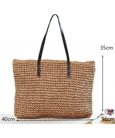 Ladies Handbag Beach Bag Rattan Woven Hand-Woven Straw Large-Capacity Handbag Leather Lady Shoulder Bag Bohemian (Color : Kha...