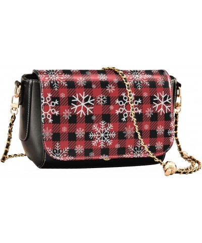 Christmas Crossbody Handbag Buffalo Plaid Snowflake Funny PU Leather Shoulder Bag Sturdy Travel Pouch Compact Chic Bag for Wo...