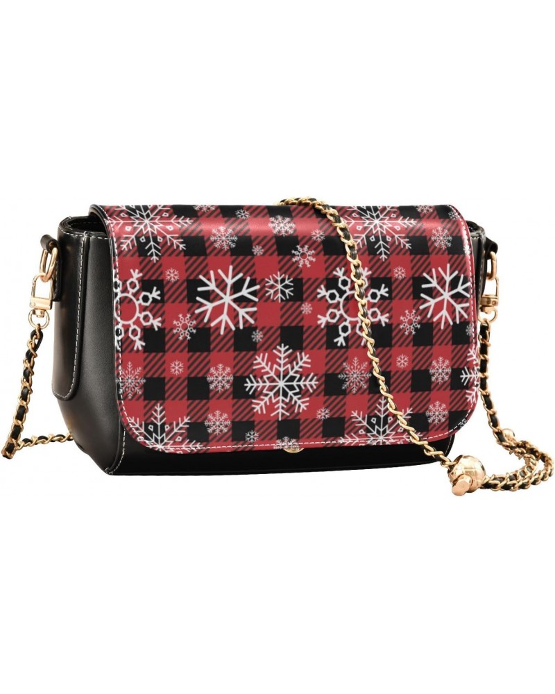 Christmas Crossbody Handbag Buffalo Plaid Snowflake Funny PU Leather Shoulder Bag Sturdy Travel Pouch Compact Chic Bag for Wo...