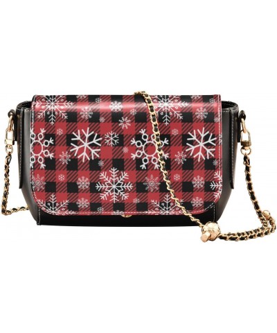 Christmas Crossbody Handbag Buffalo Plaid Snowflake Funny PU Leather Shoulder Bag Sturdy Travel Pouch Compact Chic Bag for Wo...