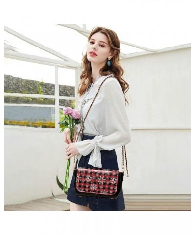 Christmas Crossbody Handbag Buffalo Plaid Snowflake Funny PU Leather Shoulder Bag Sturdy Travel Pouch Compact Chic Bag for Wo...