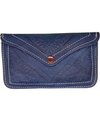 Handmade Moroccan Leather Snap Clutch Wallet - Dark Blue $20.51 Wallets