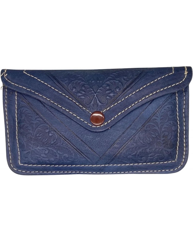 Handmade Moroccan Leather Snap Clutch Wallet - Dark Blue $20.51 Wallets