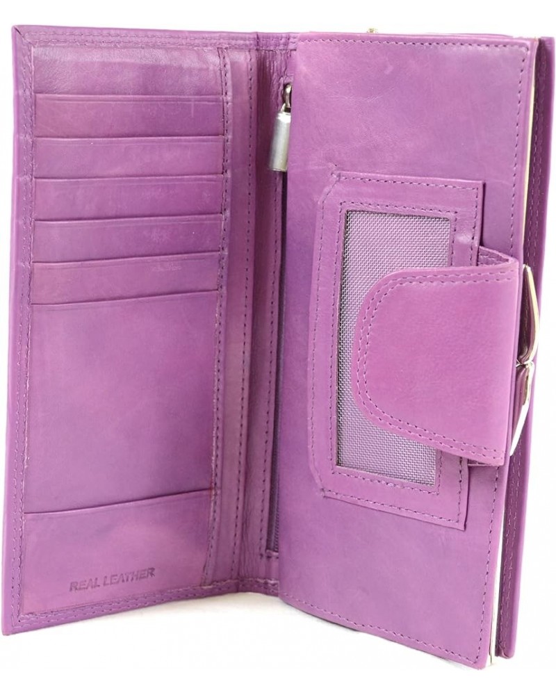 Ladies Soft Nappa Leather Matinee Wallet, Clip Frame Fastening & Popper Closure Lilac $13.44 Wallets