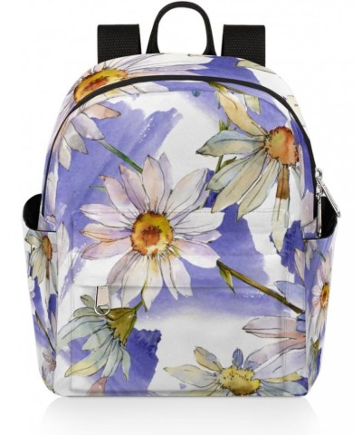 Watercolor Daisy Floral Mini Backpack Purse for Women, White Purple Small Fashion Daypack Lightweight, Cute Casual Travel Bag...