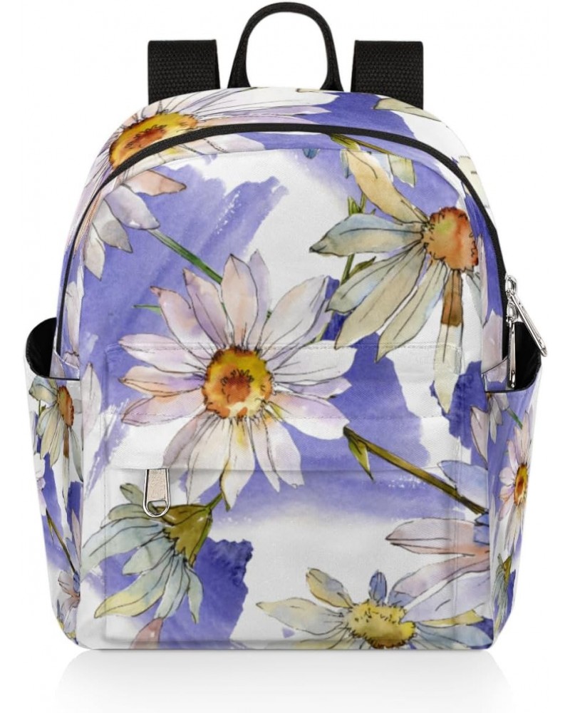 Watercolor Daisy Floral Mini Backpack Purse for Women, White Purple Small Fashion Daypack Lightweight, Cute Casual Travel Bag...